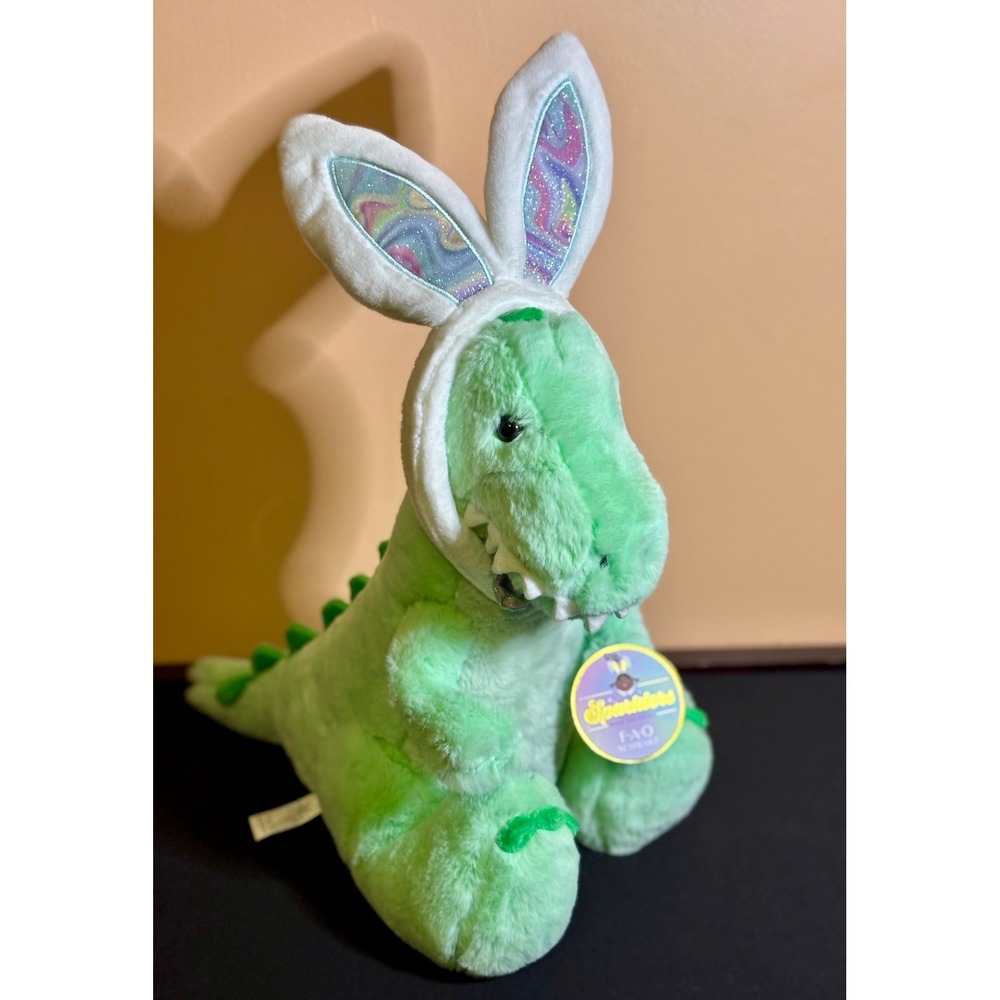 FAO Schwarz Sparklers Dinosaur Plush Removable Bunny Ears Headband Easter NWT